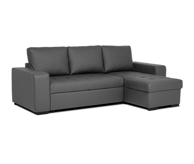 Chaise longue reversible piel sintética con cama HARRY Gris