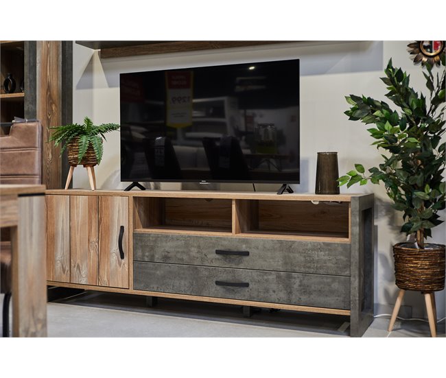 Mueble TV 1 puerta y 2 cajones INDUSTRY Gris/ Madera