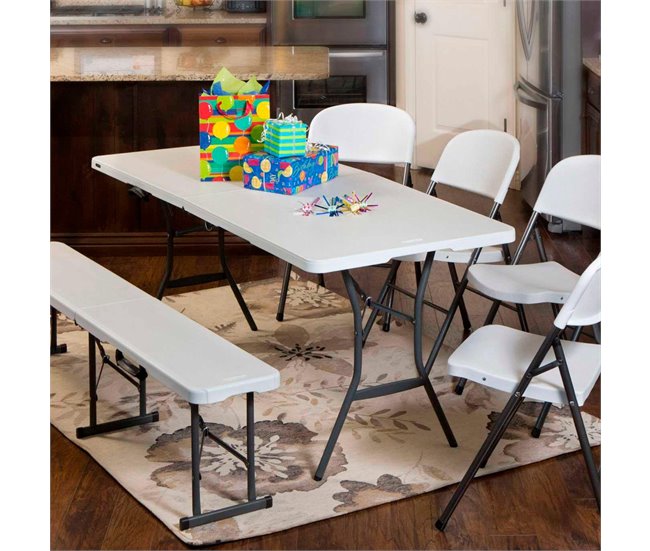 Mesa rectangular plegable blanco efecto granito LIFETIME 184 x 76 x 73,5 cm Blanco