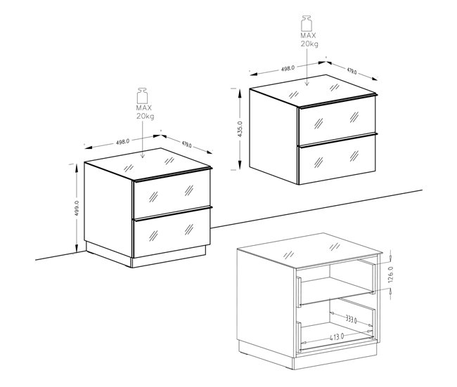 Mueble TV de suelo o pared 2 cajones Mathis 50 Negro
