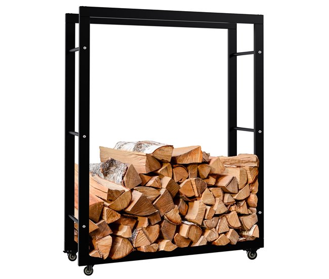Conforama Soporte para leña Keri con ruedas Metal Negro 25X80X100 cm