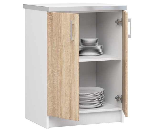 Armario de Cocina Independiente LIMA AKORD con 2 estantes 60 Blanco/ Madera