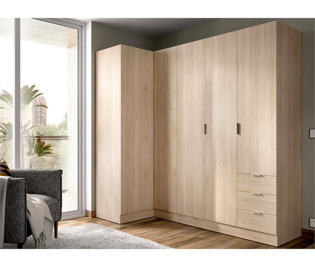 Armario esquinero efecto madera Roble