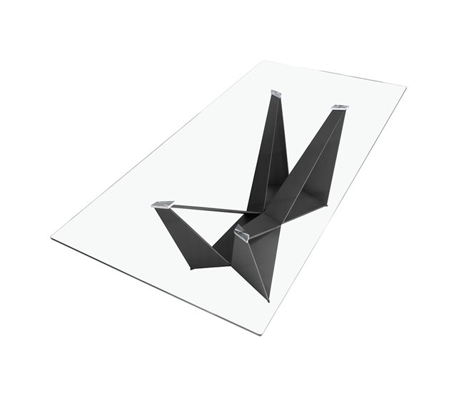 Mesa comedor rectangular cristal templado y acero negro Transparente