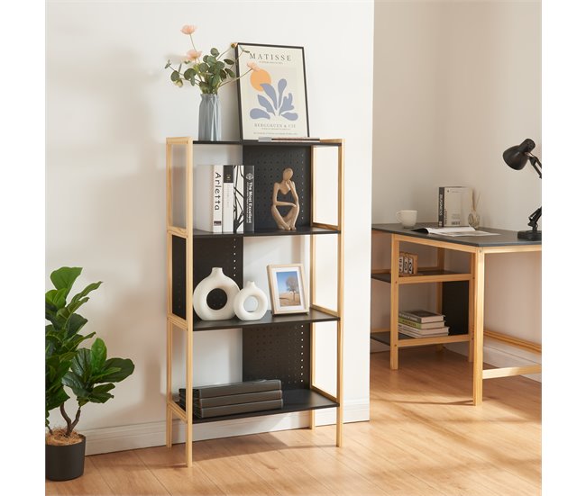 Librería Dønna de 4 niveles MDF Negro/ Crema