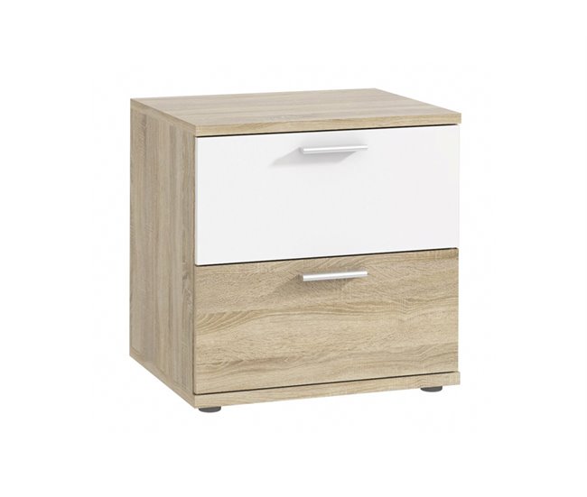 Mesita de noche 2 cajones SKIVE Blanco/ Madera