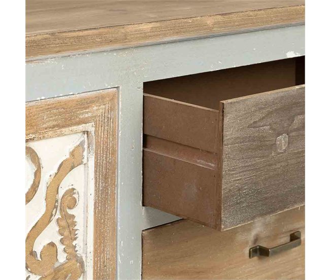 Aparador de madera con 2 puertas y 4 cajones acabado envejecido Marron