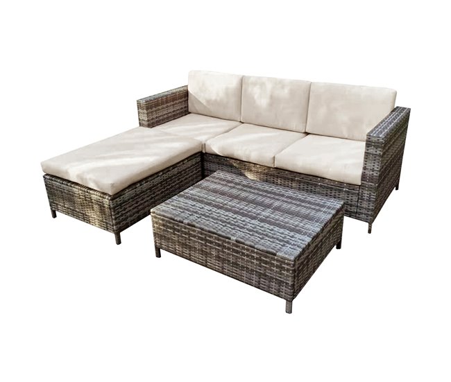 Set LANZAROTE II chaise longue con puff y mesa Marron