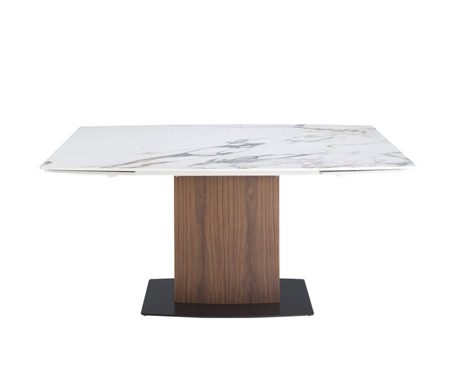 ANGEL CERDA Mesa comedor extensible ovalada barril mármol porcelánico y nogal 240x100 Nogal
