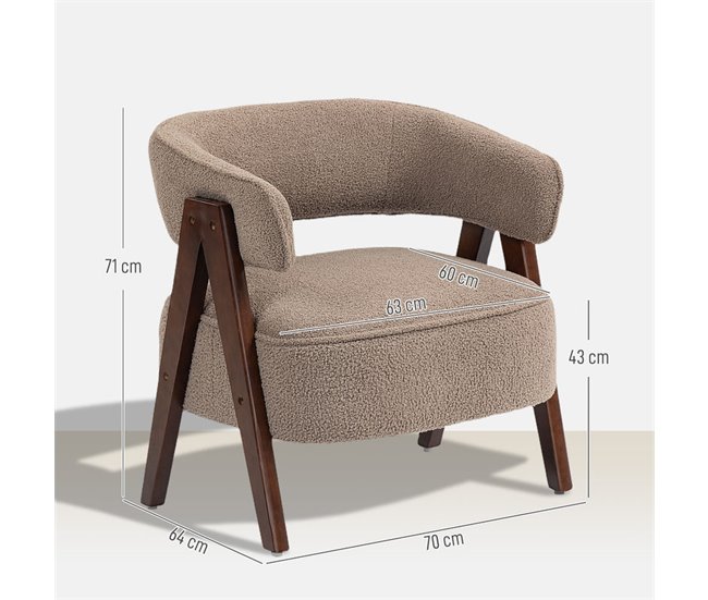 Butaca de Salón Borreguito, Madera de Caucho HOMCOM Marron