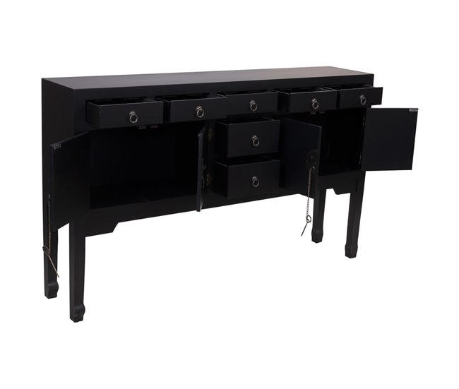 Aparador de madera de 7 cajones y 2 puertas Negro
