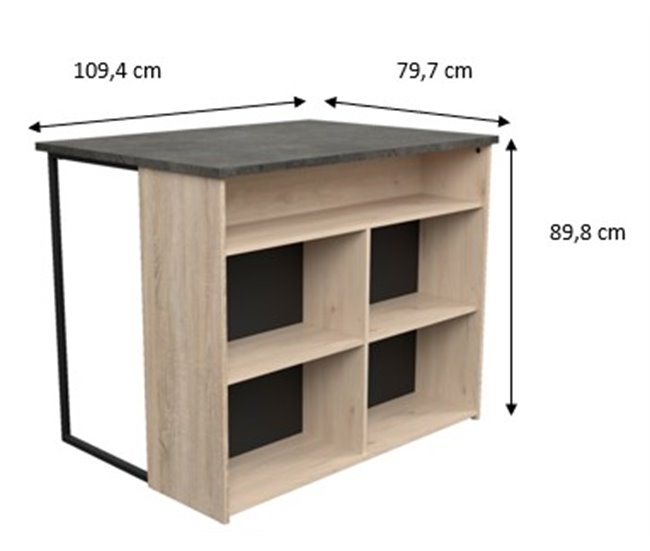 Isla central FUMAY de 109,4cm con 4 huecos Roble