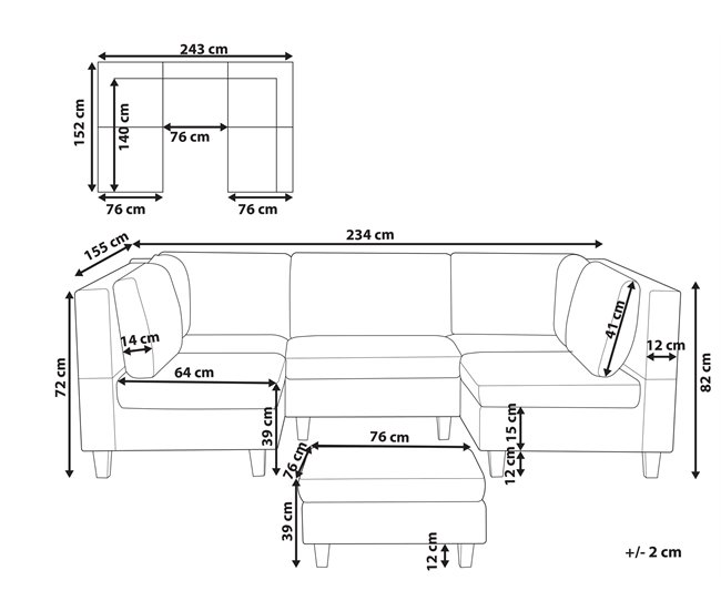 Beliani Sofá modular Poliéster UNSTAD Negro
