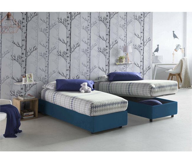 Cama individual en tela Azul Marino