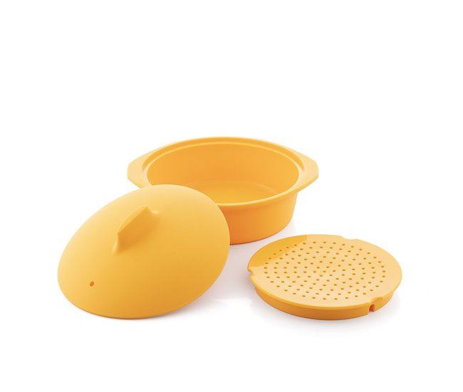 Vaporera de Silicona Multifunción con Recetas Naranja