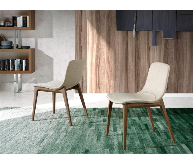 ANGEL CERDA Silla tela beige Nogal