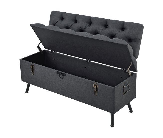 Banco Malmöhus con almacenamiento tapizado metal/poliéster Gris Oscuro