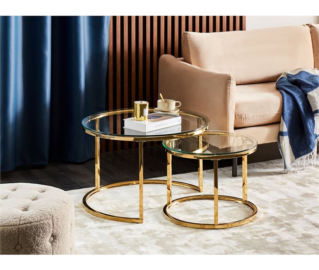 Beliani Conjunto de mesas GRANGE Dorado