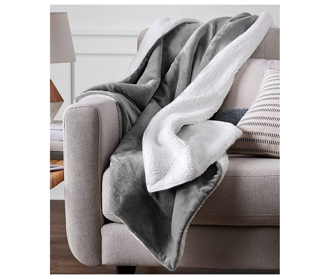 Acomoda Textil – Manta de Sedalina con Borreguito Extra Suave. Gris