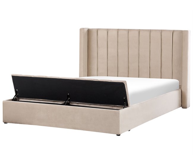 Beliani Cama con somier Terciopelo NOYERS 210x247 Beige
