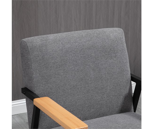 Butaca de Salón Poliéster, Espuma, Acero, Madera de Caucho HOMCOM Gris
