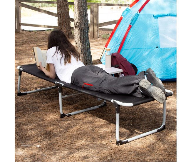 Aktive Cama plegable camping c/topes antivuelco Negro