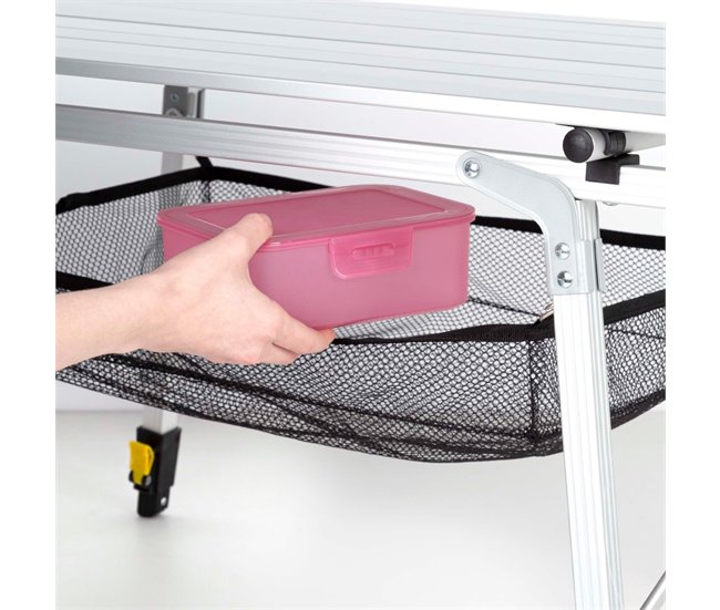 Aktive Mesa plegable camping aluminio antideslizante y desmontable altura ajustable c/red auxiliar Gris