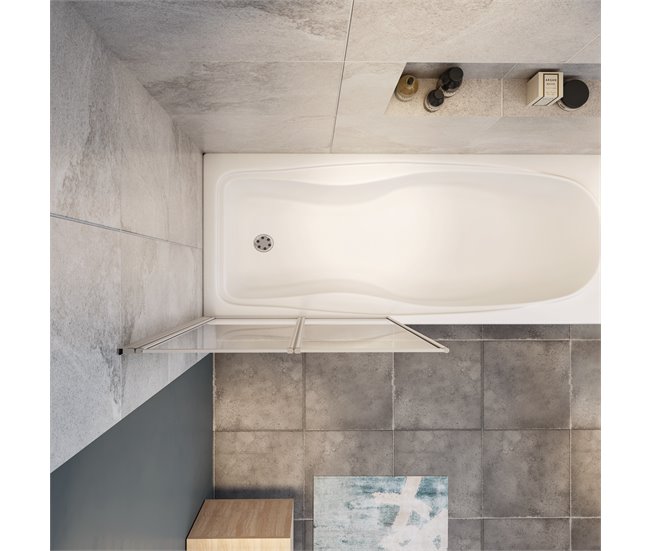 Mampara de Bañera Plegable,Vidrio Templado 4mm,Altura 140cm Blanco/ Gris