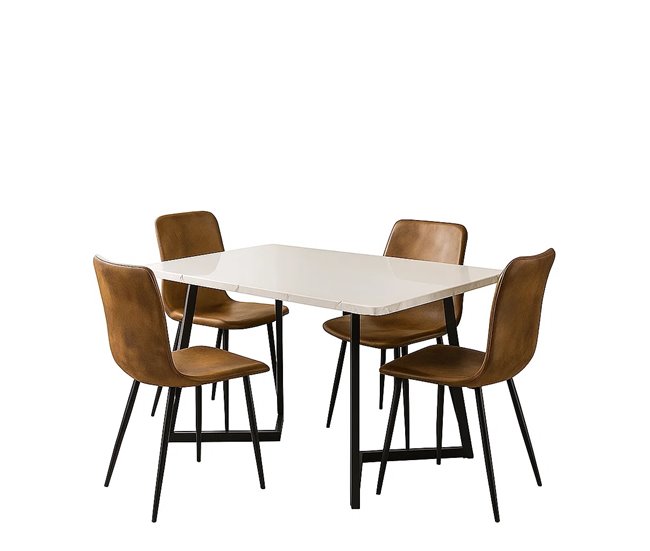 Conjunto mesa rectangular efecto mármol y 4 sillas vintage Blanco
