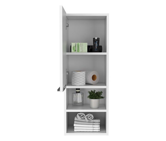 Armario de Pared baño Mila en melamina con una puerta y 4 estantes Blanco