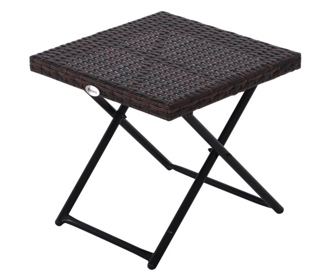 Mesa Cuadrada Plegable Ratán PE, Acero Outsunny 40x40 Marron
