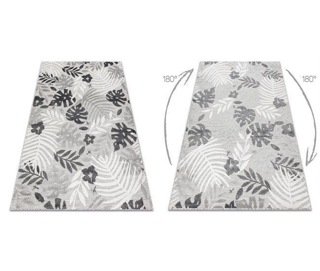 Alfombra Estructural BOTANIC 65245 Hojas de monstera tejido plano 176x270 Gris