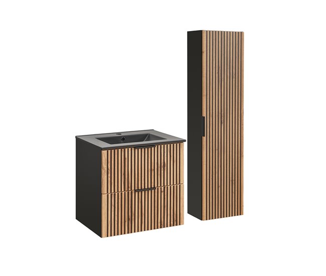 Conjunto mueble lavabo individual encastrado y columna Gaia 60 Madera