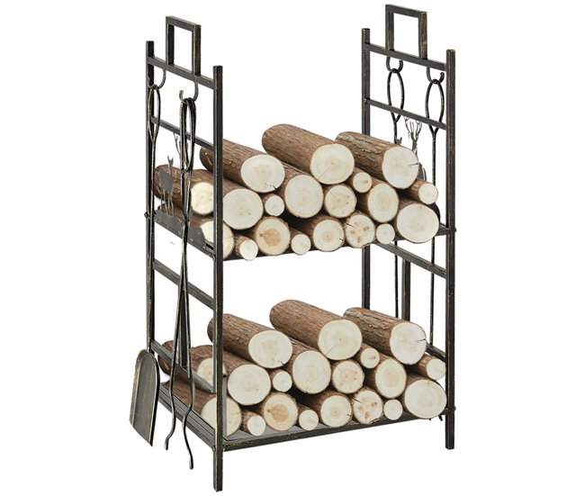 Soporte para Leña Metal Outsunny, hogar - climatización Negro