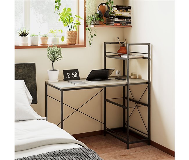 Escritorio con Estantería Melamina de Madera, Acero HOMCOM Marron