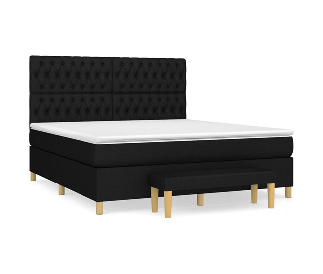 Conforama Cama box spring con colchón tela negro 180x200 cm Diseño de botones