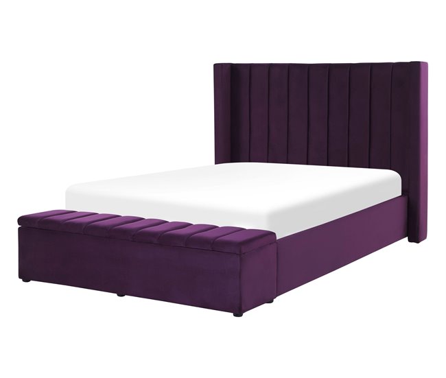 Beliani Cama con somier Terciopelo NOYERS 170x247 Azul Marino