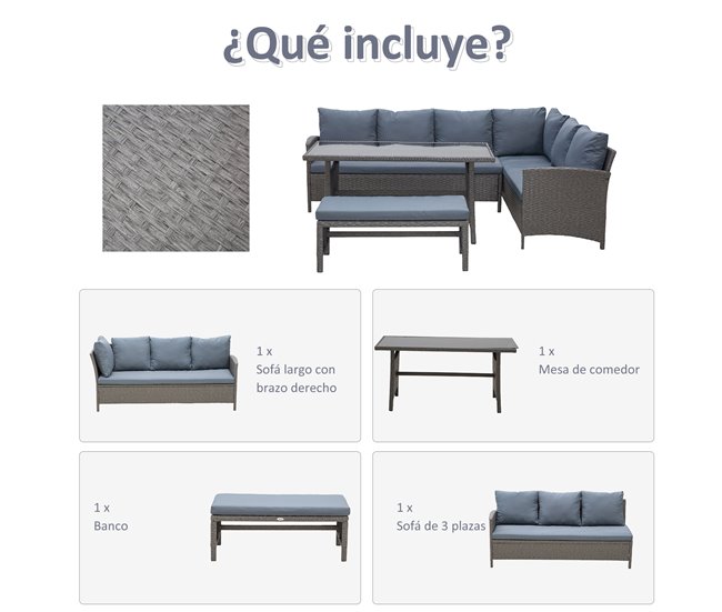 Conjunto 4 Piezas Muebles de Ratán Gris