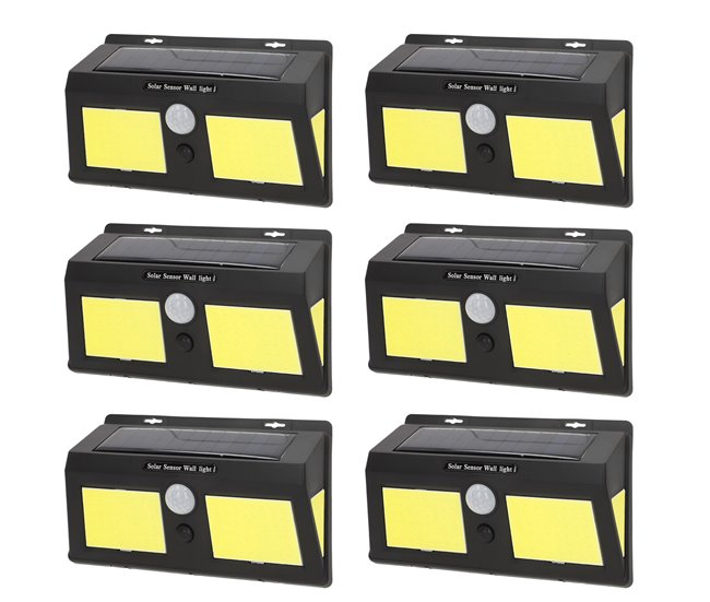 Aktive Set 6 apliques solares LED 500 lúmenes, sensor movimiento Negro