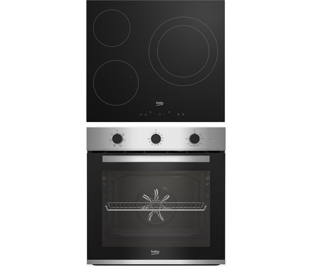 Conjunto placa vitrocerámica+horno multifunción BEKO BBSE12122XD Negro