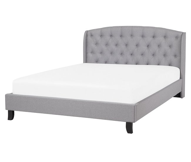 Beliani Cama con somier Poliéster BORDEAUX 221x169 Gris Claro