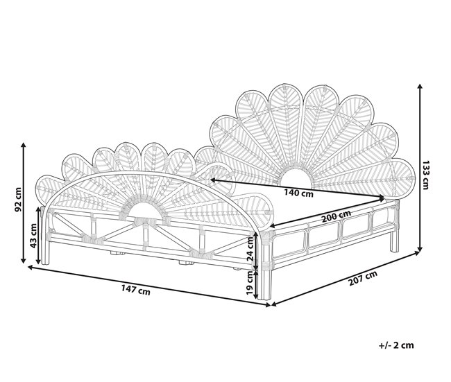 Beliani Cama Ratán FLORENTINE 147x207 Marron