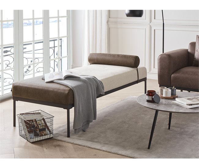Beliani Chaise longue Piel sintética, Lino sintético MALMOS Beige