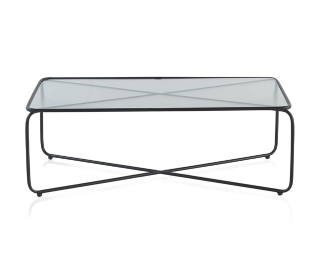 Mesa de centro de metal con tapa de cristal Negro