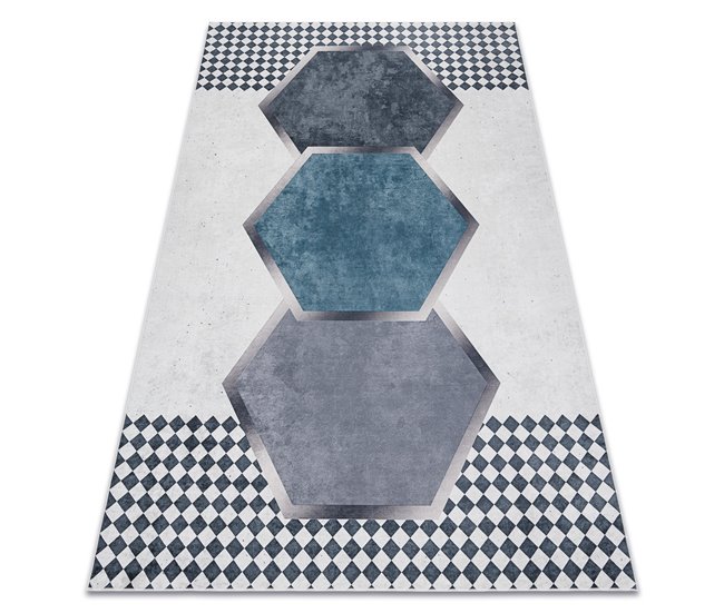 Alfombra lavable ANDRE 1168 Diamantes Geométrico 160x220 Blanco/ Gris