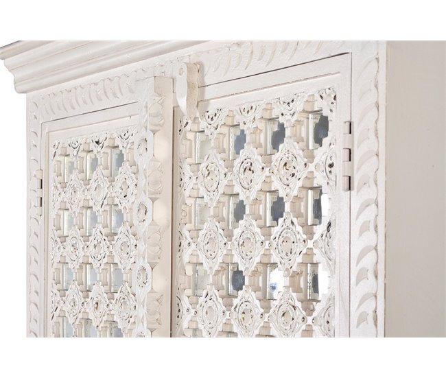 Armario 2 puertas de madera con detalles de cristal Blanco