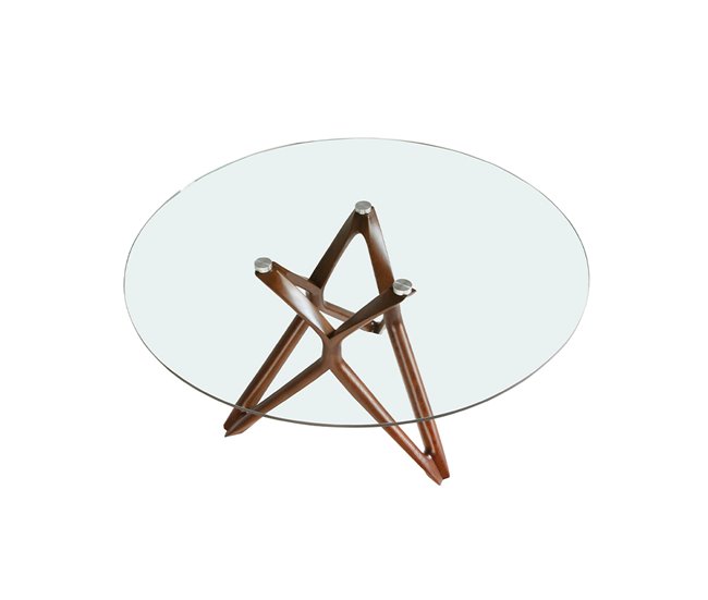 ANGEL CERDA Mesa comedor redonda cristal templado y nogal 130x130 Nogal