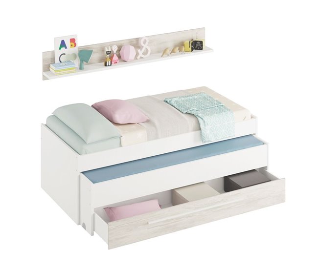 Cama y estante sin somieres y colchones Blanco