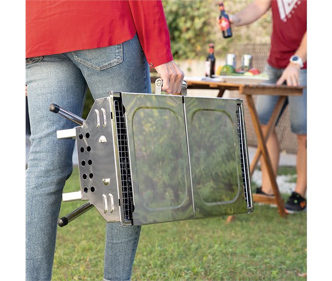 Barbacoa Plegable de Acero Inoxidable para Carbón Gris
