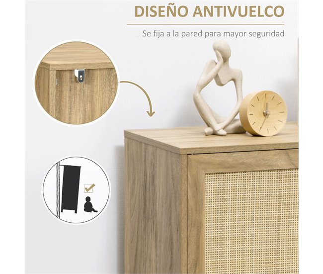 Aparador de Cocina Melamina de Madera, Ratán, Madera de Pino Marron